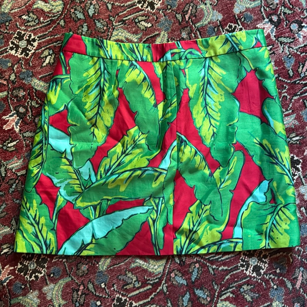 Vineyard Vines Silk Blend Green & Red Tropical Mini Skirt Island Vacation Sz 12